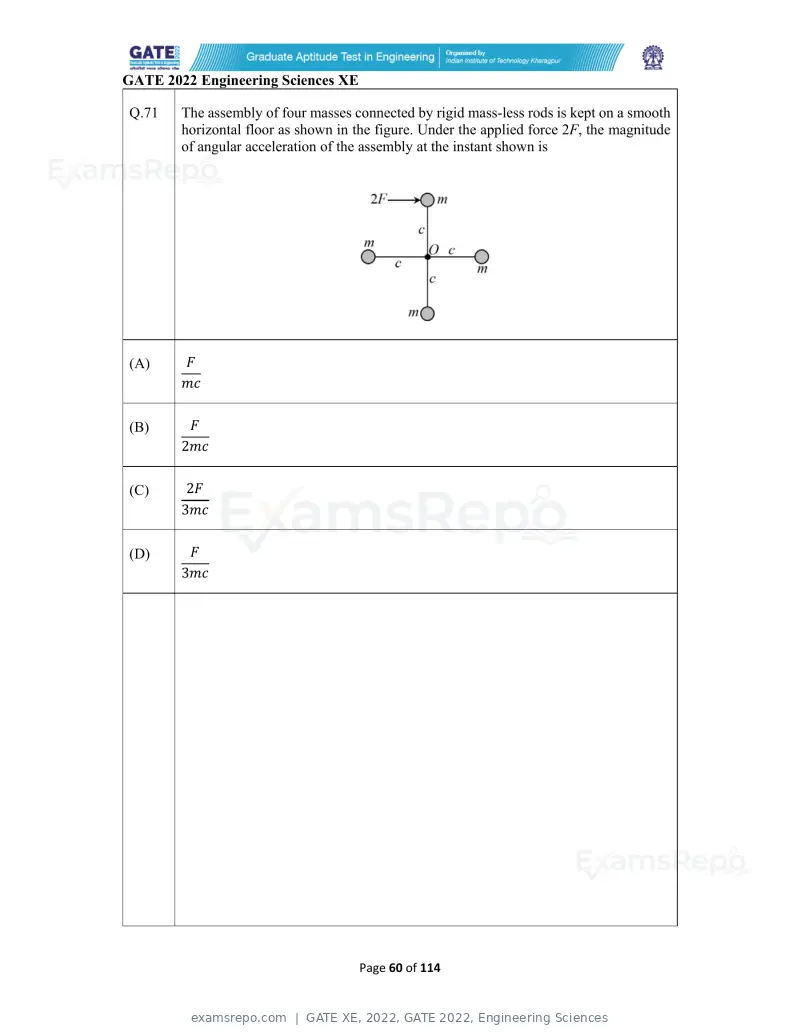 GATE XE 2022 question paper, GATE 2022, Engineering Sciences, page 60 of 118