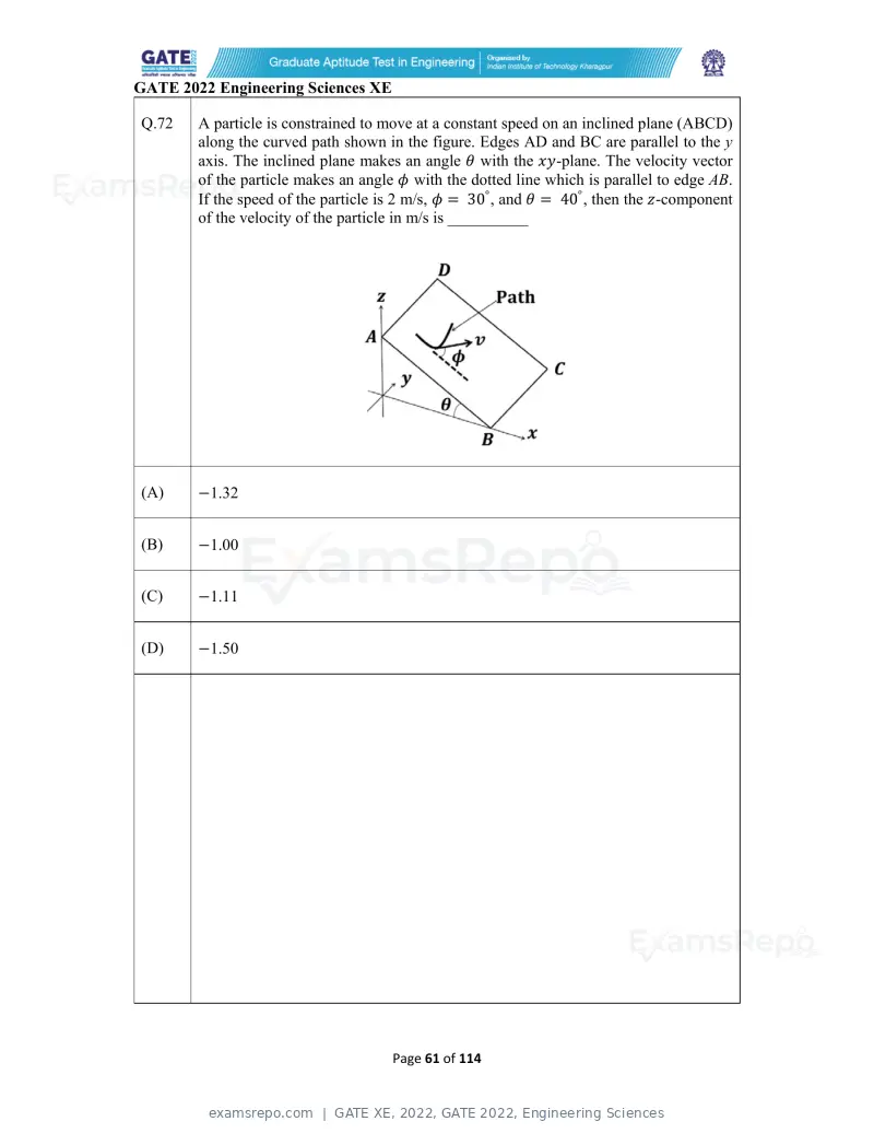 GATE XE 2022 question paper, GATE 2022, Engineering Sciences, page 61 of 118