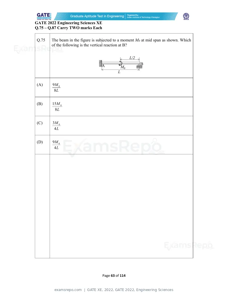 GATE XE 2022 question paper, GATE 2022, Engineering Sciences, page 63 of 118
