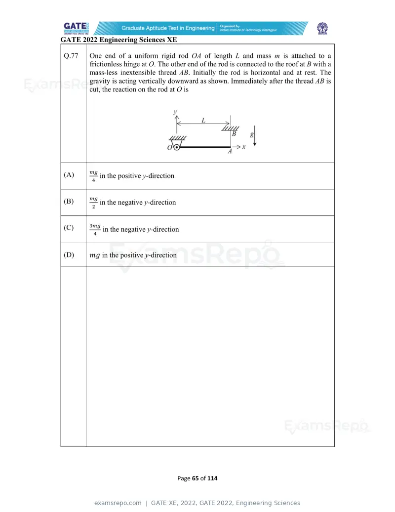 GATE XE 2022 question paper, GATE 2022, Engineering Sciences, page 65 of 118