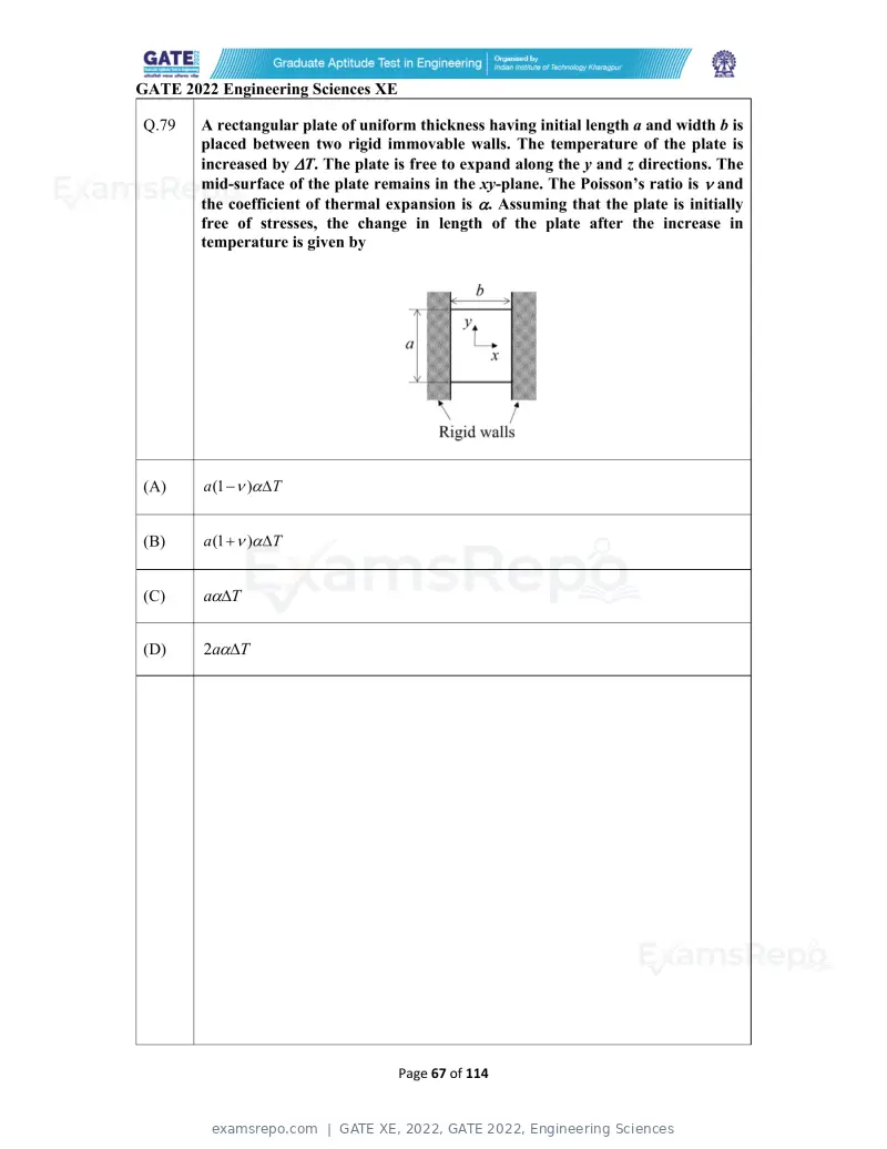 GATE XE 2022 question paper, GATE 2022, Engineering Sciences, page 67 of 118