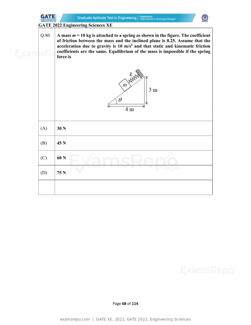 GATE XE 2022 question paper, GATE 2022, Engineering Sciences, page 68 of 118