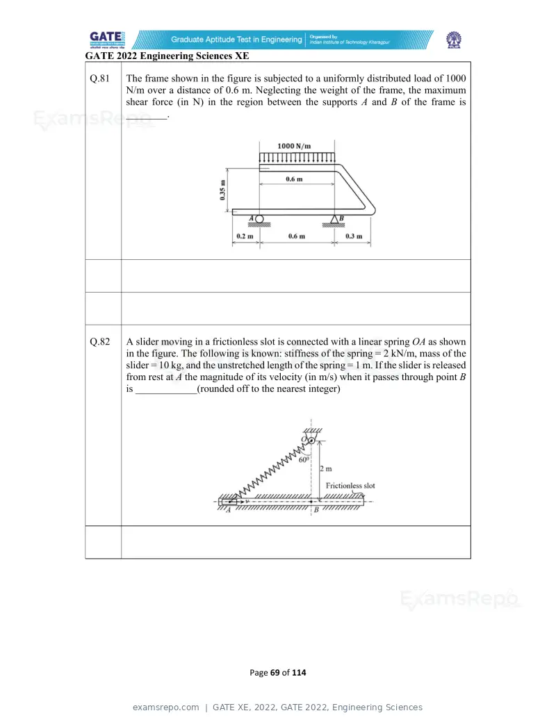 GATE XE 2022 question paper, GATE 2022, Engineering Sciences, page 69 of 118