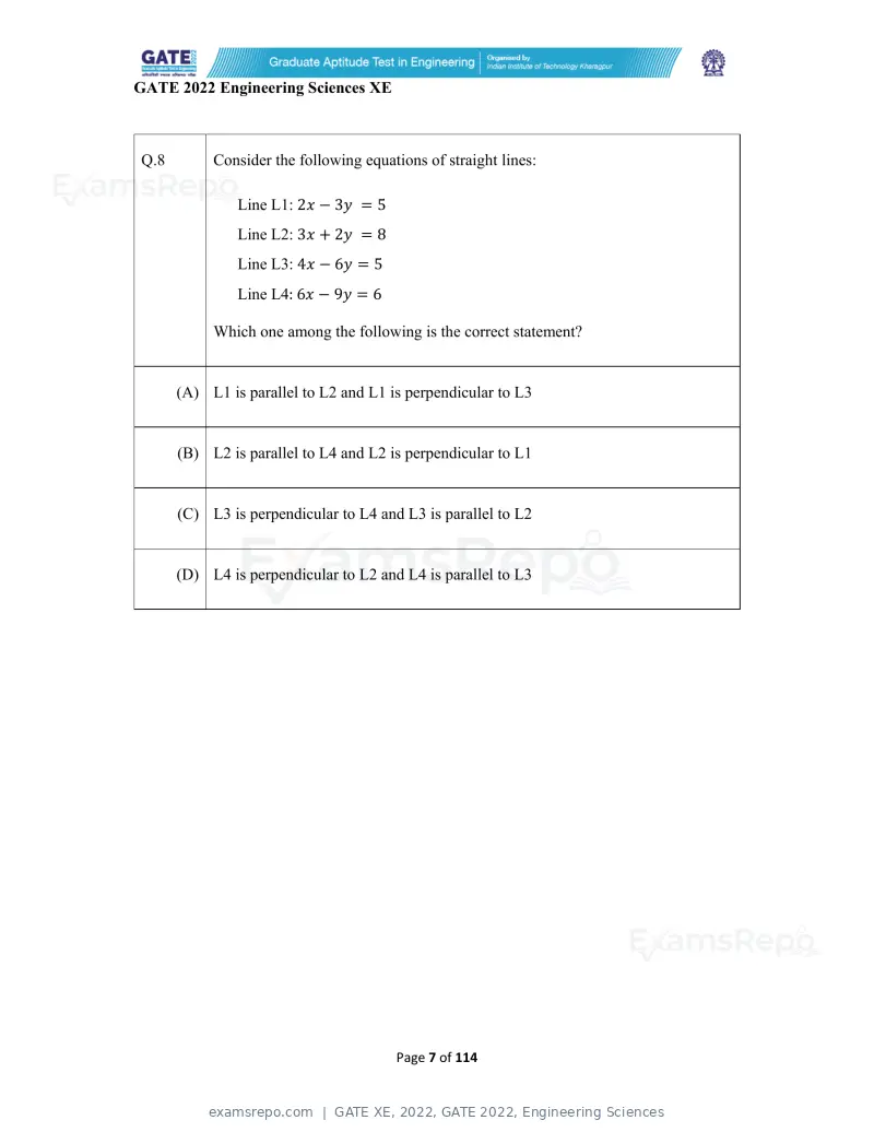 GATE XE 2022 question paper, GATE 2022, Engineering Sciences, page 7 of 118
