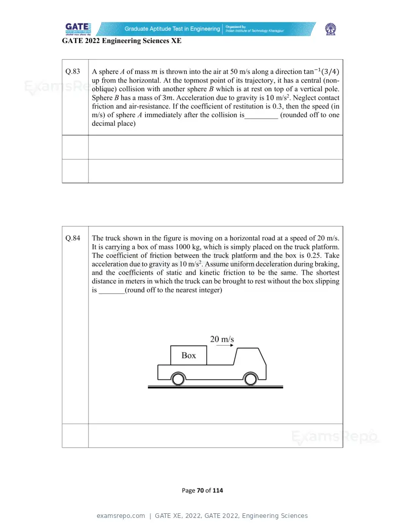 GATE XE 2022 question paper, GATE 2022, Engineering Sciences, page 70 of 118