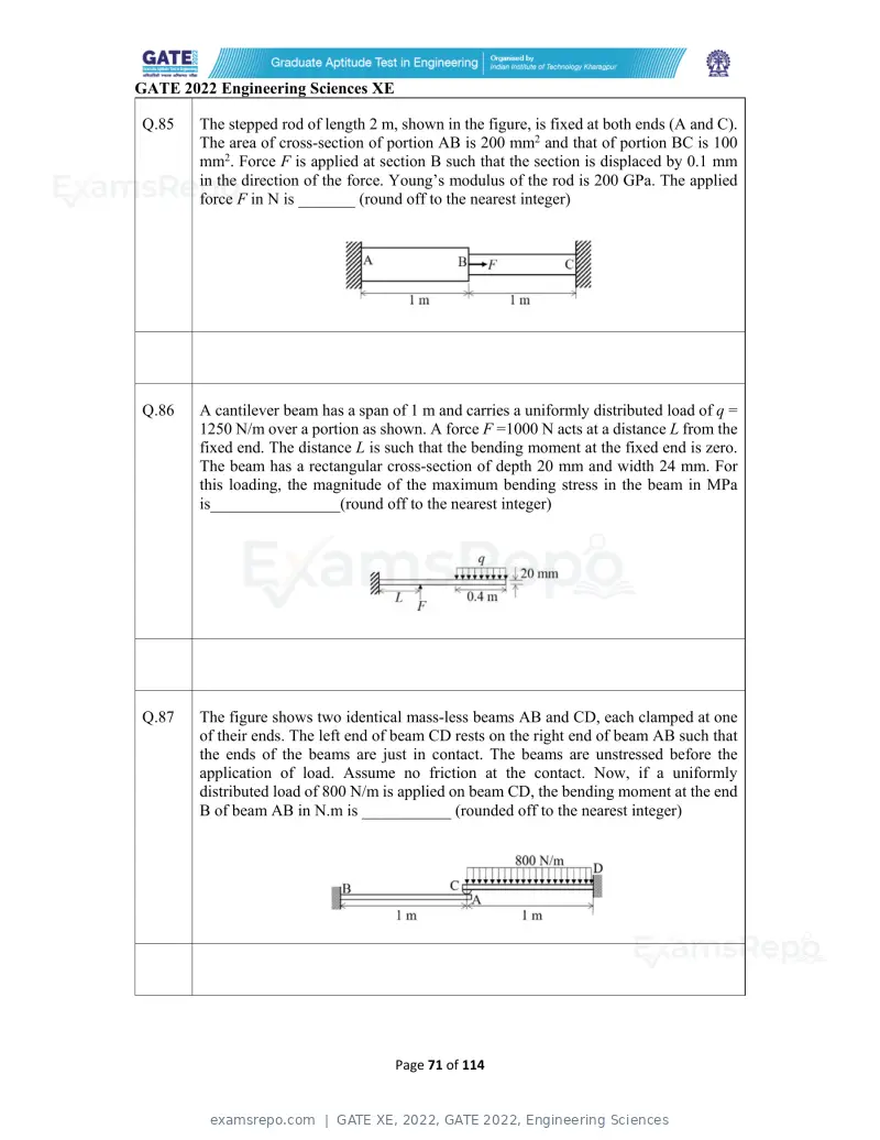 GATE XE 2022 question paper, GATE 2022, Engineering Sciences, page 71 of 118