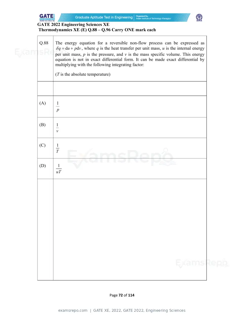 GATE XE 2022 question paper, GATE 2022, Engineering Sciences, page 72 of 118