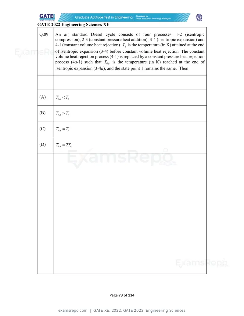 GATE XE 2022 question paper, GATE 2022, Engineering Sciences, page 73 of 118