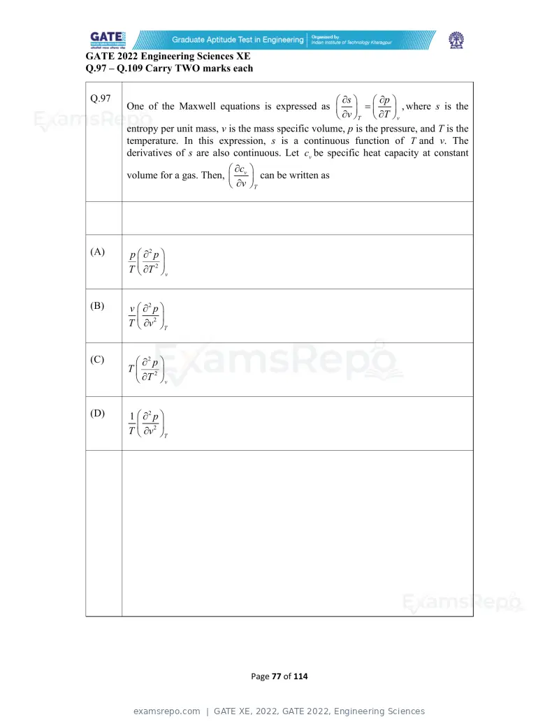 GATE XE 2022 question paper, GATE 2022, Engineering Sciences, page 77 of 118