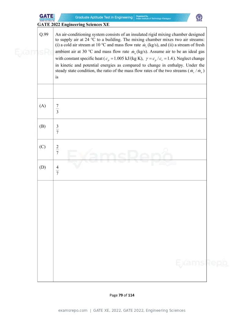 GATE XE 2022 question paper, GATE 2022, Engineering Sciences, page 79 of 118