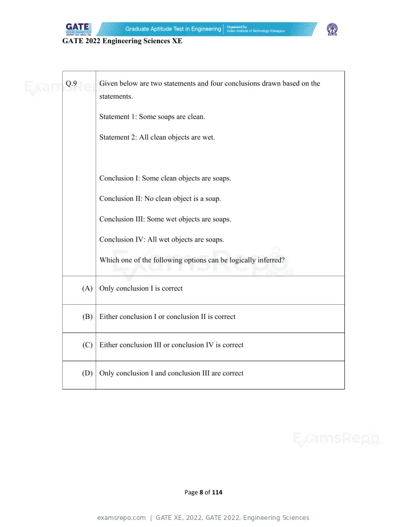 GATE XE 2022 question paper, GATE 2022, Engineering Sciences, page 8 of 118