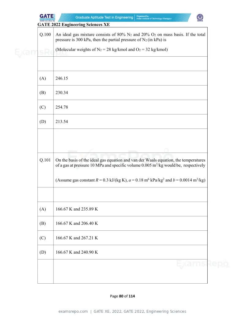 GATE XE 2022 question paper, GATE 2022, Engineering Sciences, page 80 of 118