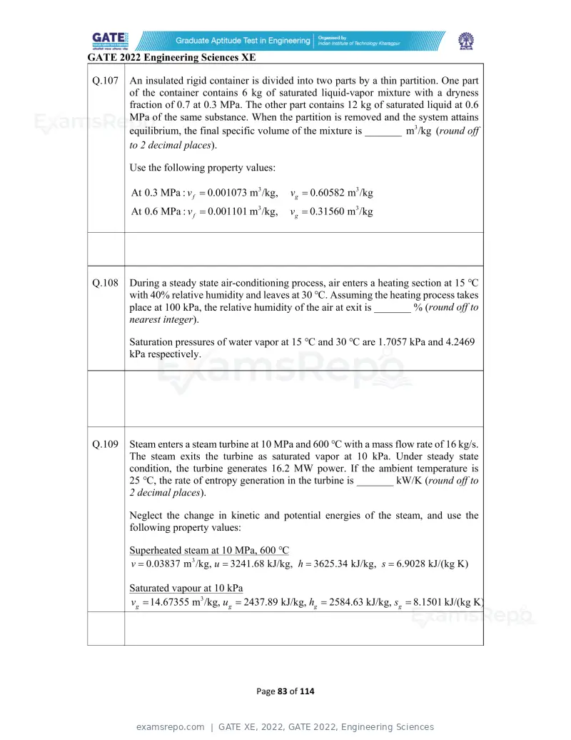 GATE XE 2022 question paper, GATE 2022, Engineering Sciences, page 83 of 118