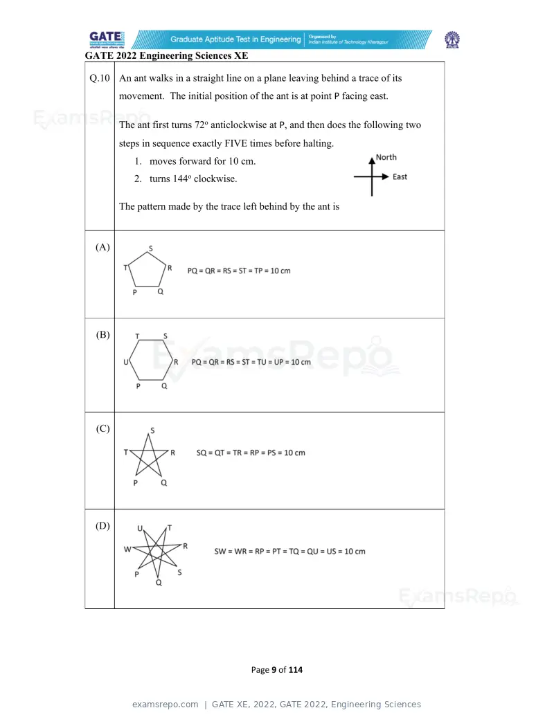 GATE XE 2022 question paper, GATE 2022, Engineering Sciences, page 9 of 118