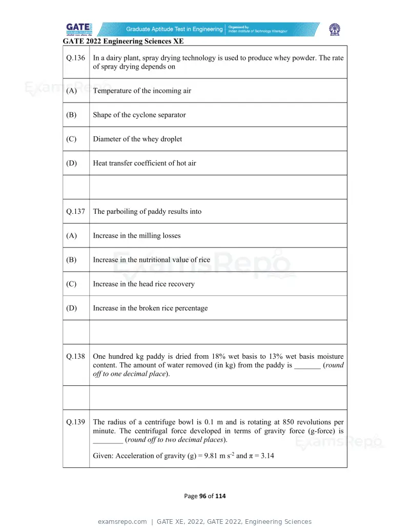 GATE XE 2022 question paper, GATE 2022, Engineering Sciences, page 96 of 118