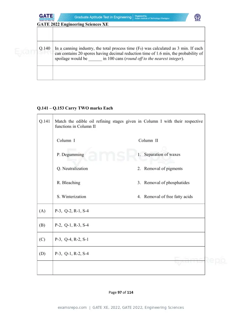 GATE XE 2022 question paper, GATE 2022, Engineering Sciences, page 97 of 118