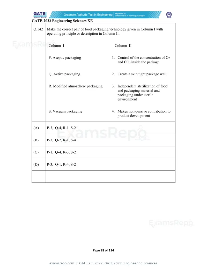 GATE XE 2022 question paper, GATE 2022, Engineering Sciences, page 98 of 118