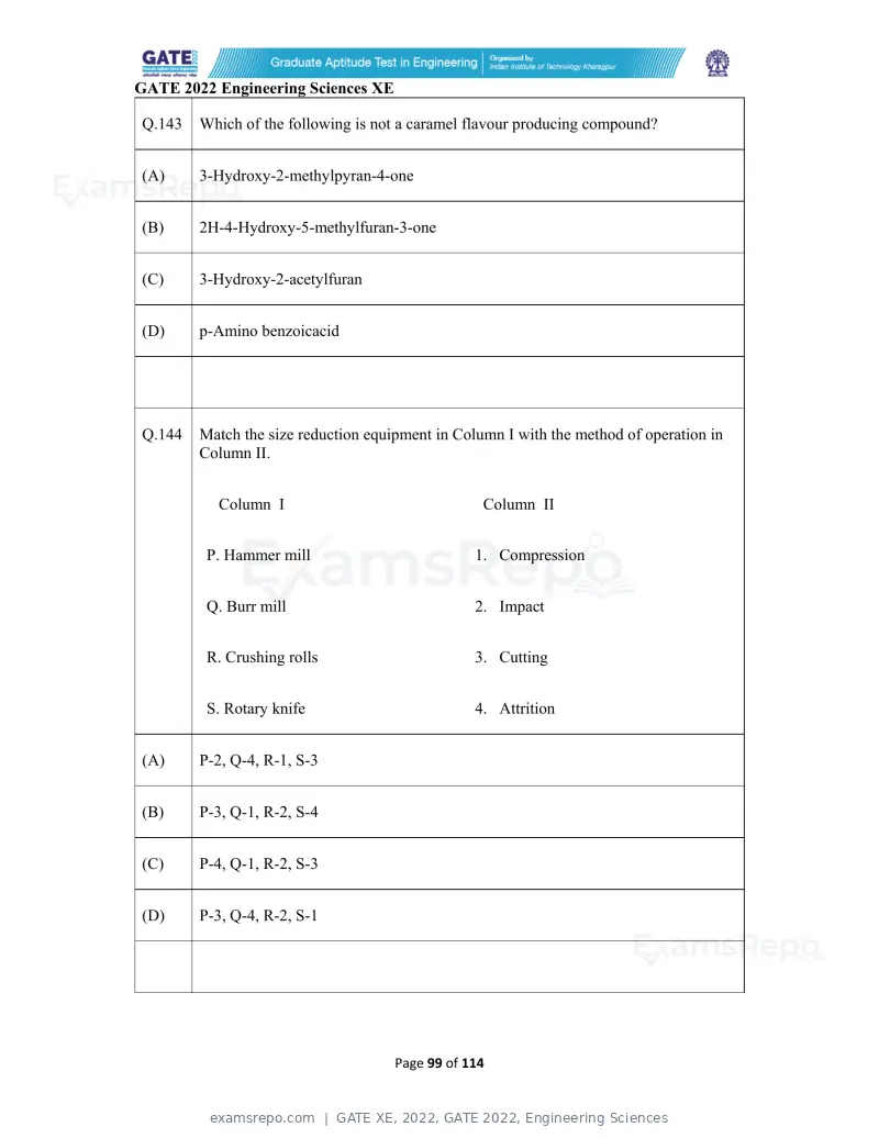GATE XE 2022 question paper, GATE 2022, Engineering Sciences, page 99 of 118