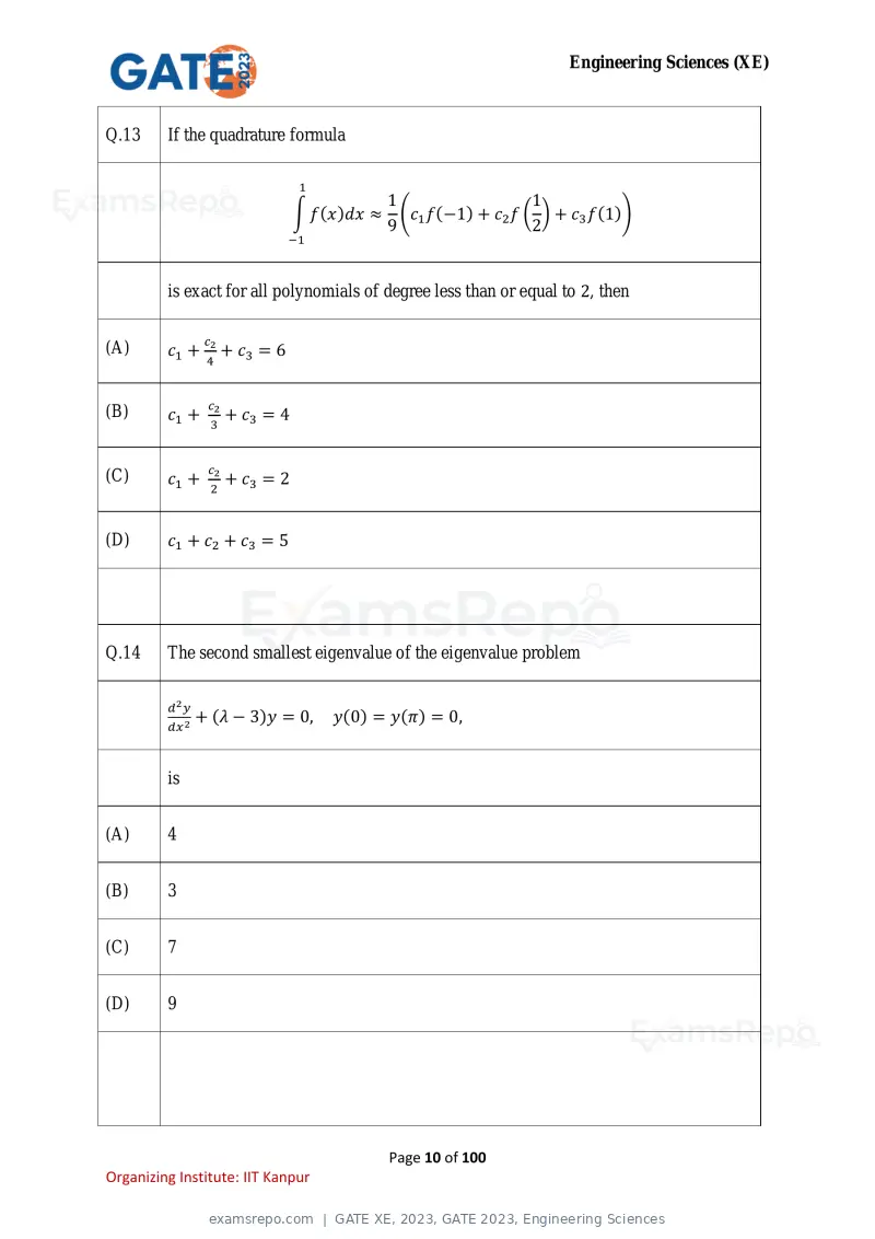 GATE XE 2023 question paper, GATE 2023, Engineering Sciences, page 10 of 100