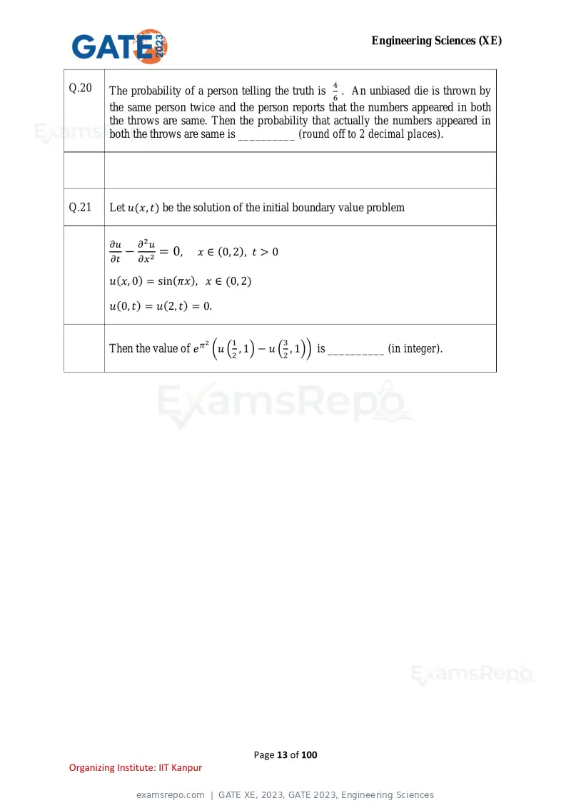GATE XE 2023 question paper, GATE 2023, Engineering Sciences, page 13 of 100