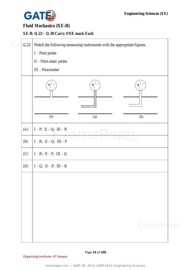 GATE XE 2023 question paper, GATE 2023, Engineering Sciences, page 14 of 100