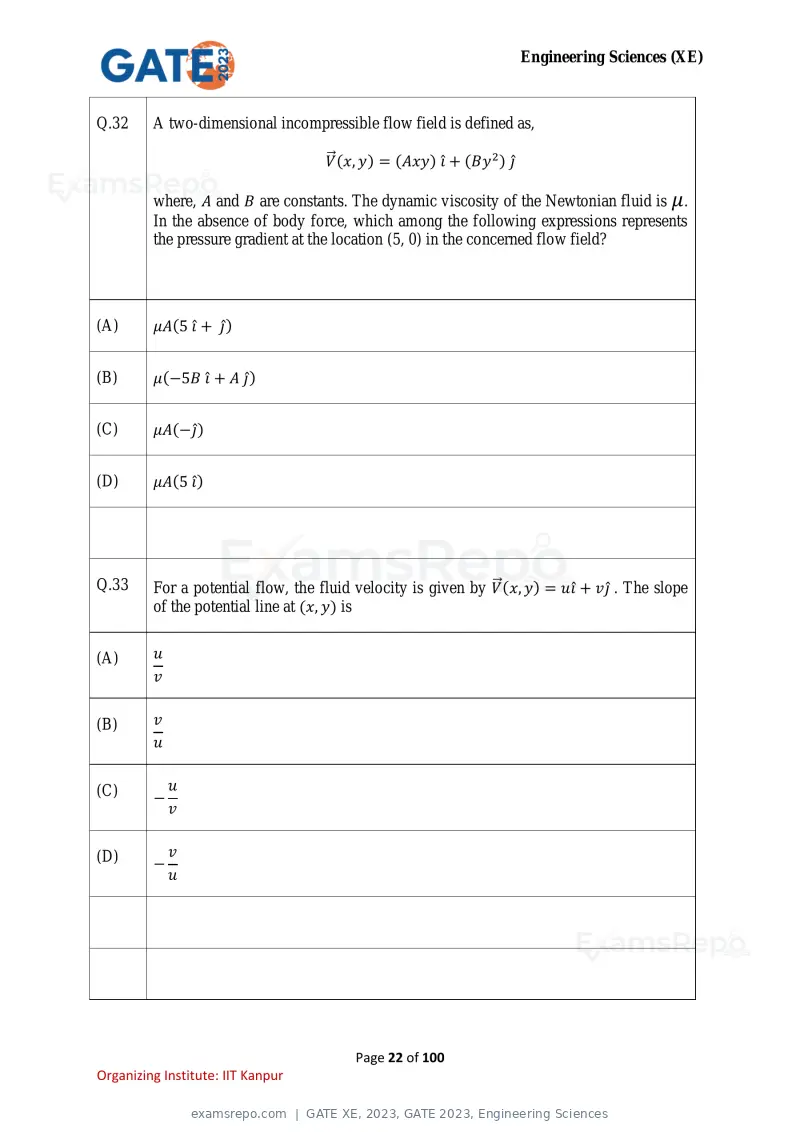GATE XE 2023 question paper, GATE 2023, Engineering Sciences, page 22 of 100
