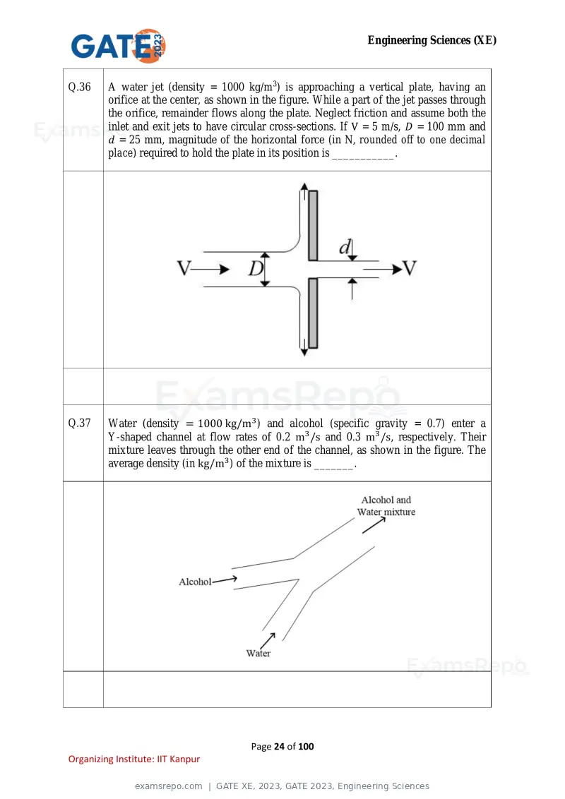 GATE XE 2023 question paper, GATE 2023, Engineering Sciences, page 24 of 100