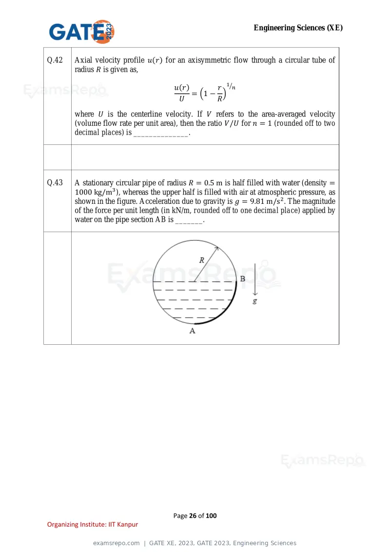 GATE XE 2023 question paper, GATE 2023, Engineering Sciences, page 26 of 100