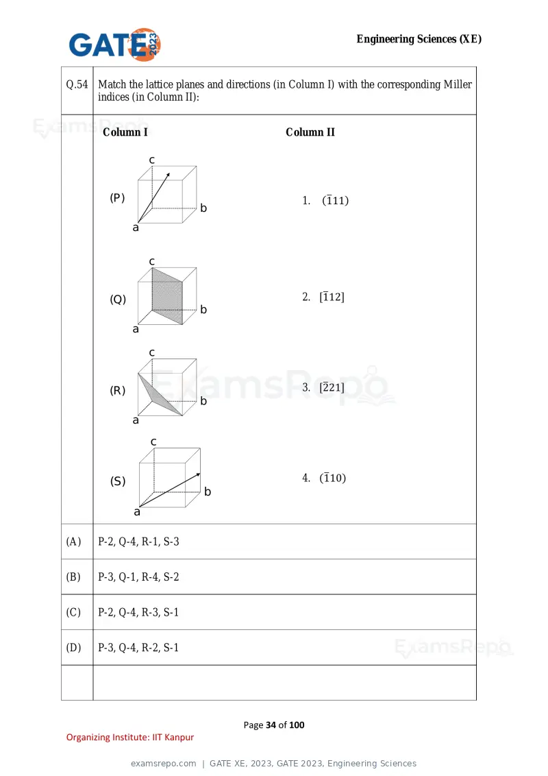 GATE XE 2023 question paper, GATE 2023, Engineering Sciences, page 34 of 100