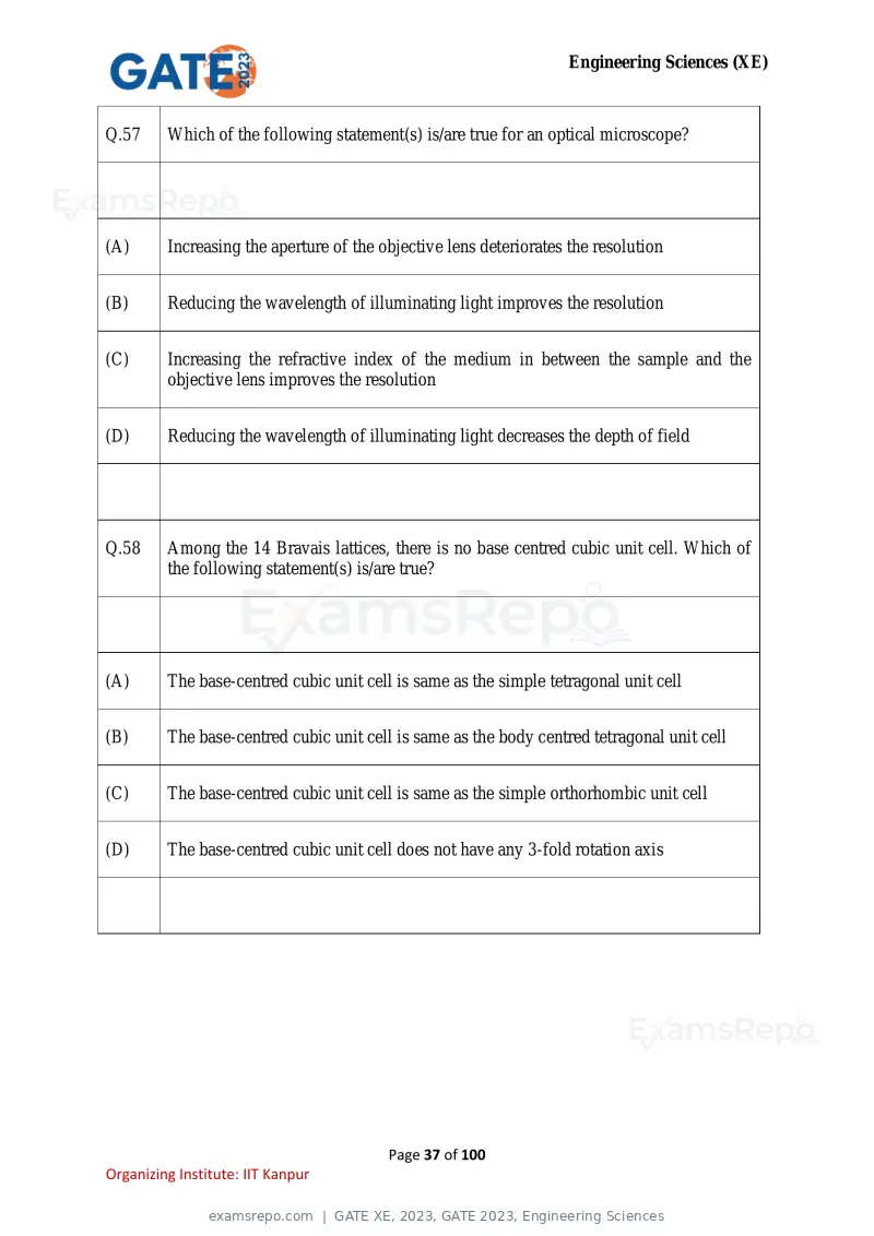 GATE XE 2023 question paper, GATE 2023, Engineering Sciences, page 37 of 100