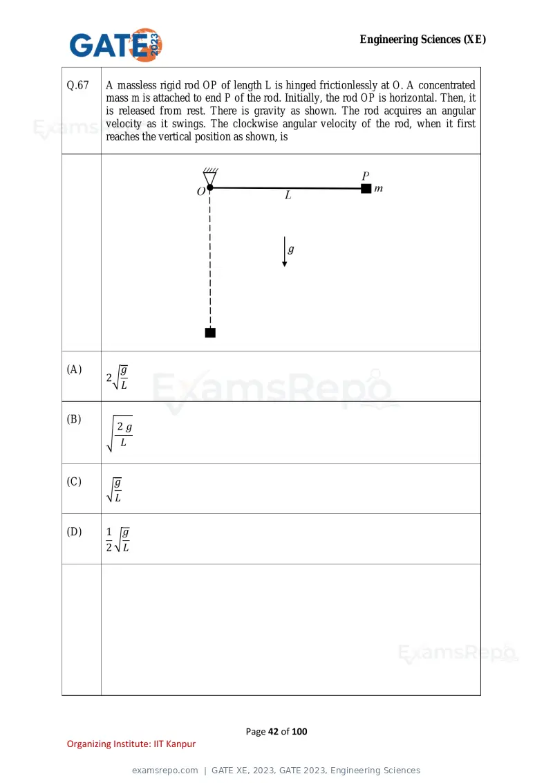 GATE XE 2023 question paper, GATE 2023, Engineering Sciences, page 42 of 100