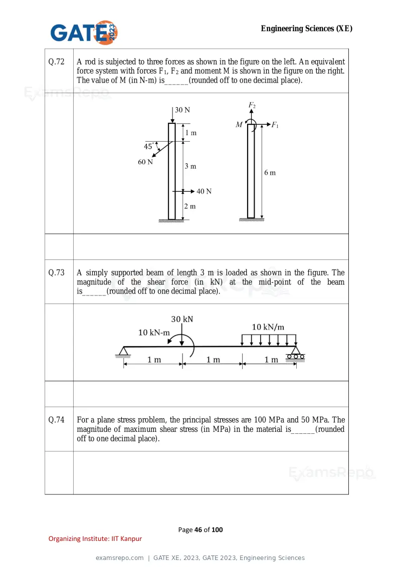 GATE XE 2023 question paper, GATE 2023, Engineering Sciences, page 46 of 100