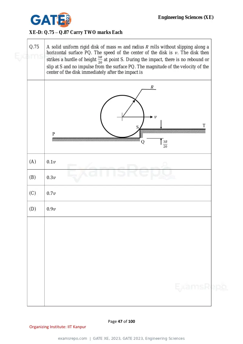 GATE XE 2023 question paper, GATE 2023, Engineering Sciences, page 47 of 100