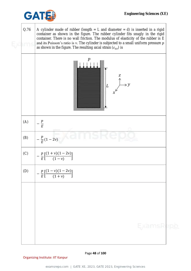 GATE XE 2023 question paper, GATE 2023, Engineering Sciences, page 48 of 100