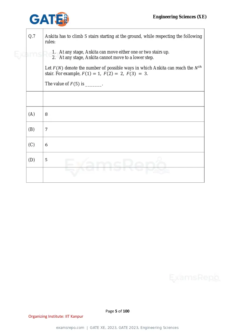 GATE XE 2023 question paper, GATE 2023, Engineering Sciences, page 5 of 100