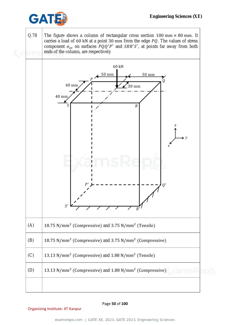 GATE XE 2023 question paper, GATE 2023, Engineering Sciences, page 50 of 100
