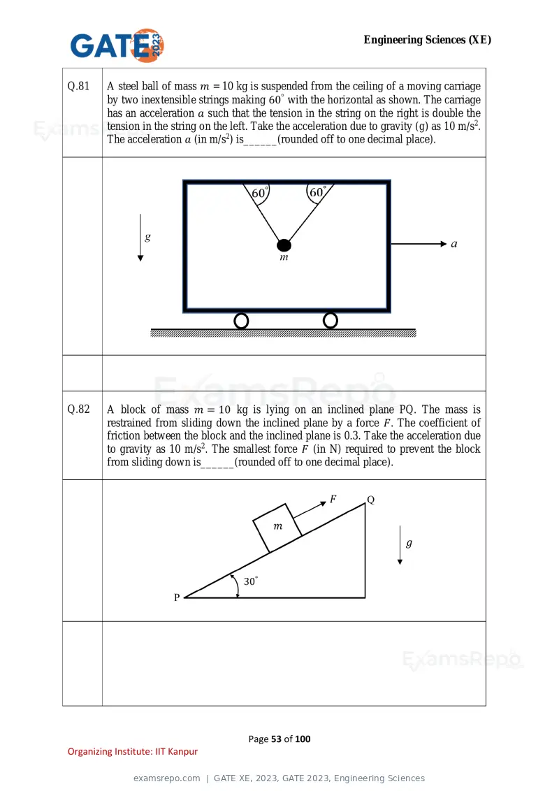 GATE XE 2023 question paper, GATE 2023, Engineering Sciences, page 53 of 100