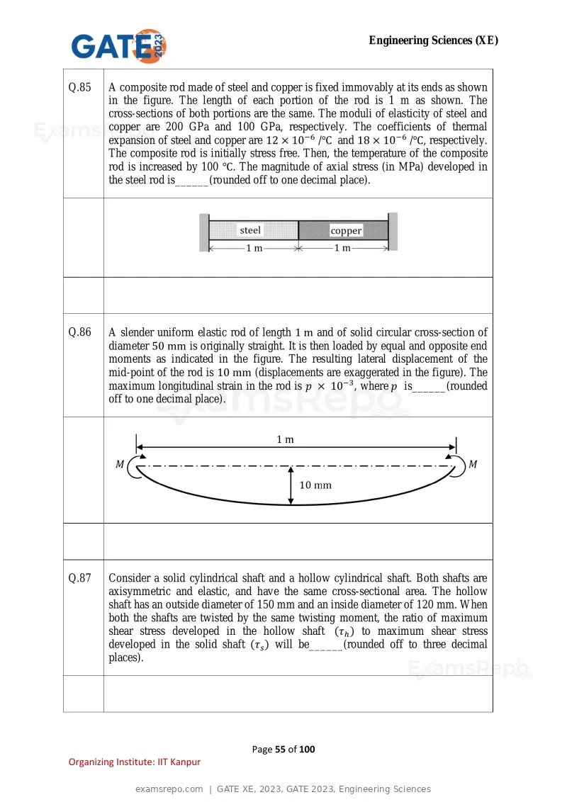 GATE XE 2023 question paper, GATE 2023, Engineering Sciences, page 55 of 100