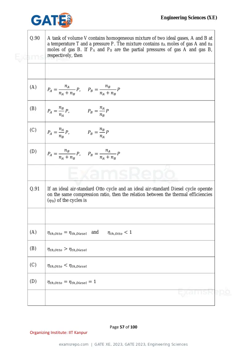 GATE XE 2023 question paper, GATE 2023, Engineering Sciences, page 57 of 100
