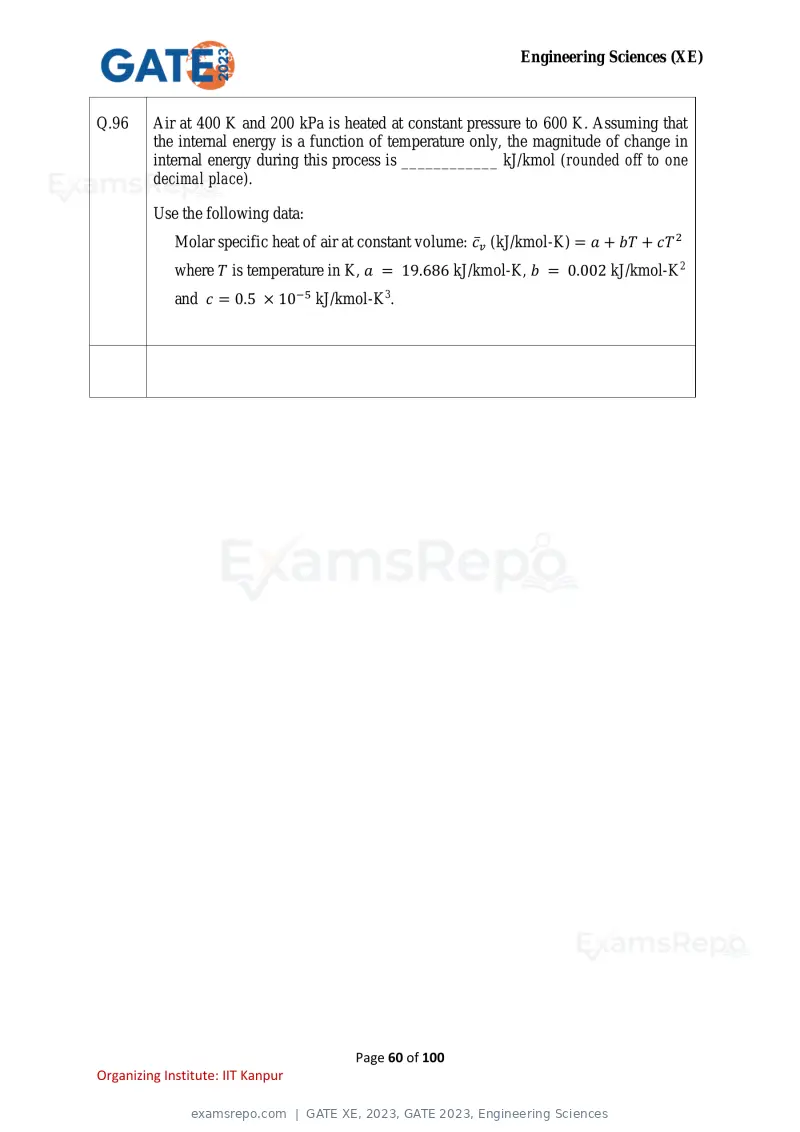 GATE XE 2023 question paper, GATE 2023, Engineering Sciences, page 60 of 100