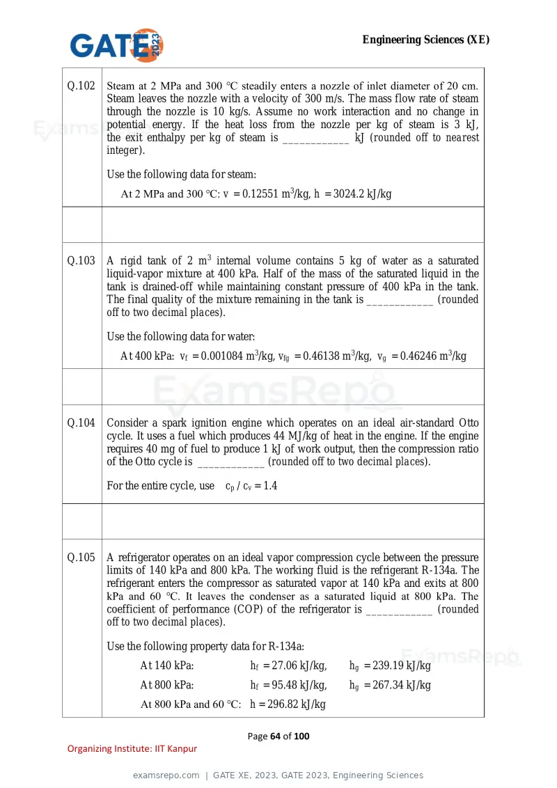 GATE XE 2023 question paper, GATE 2023, Engineering Sciences, page 64 of 100