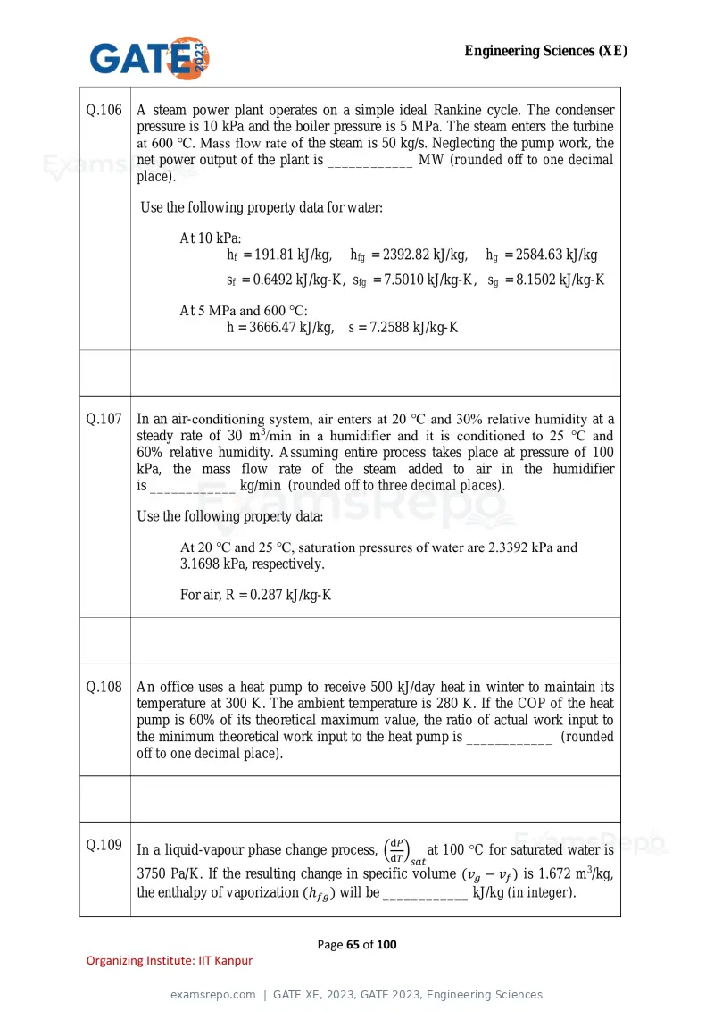 GATE XE 2023 question paper, GATE 2023, Engineering Sciences, page 65 of 100