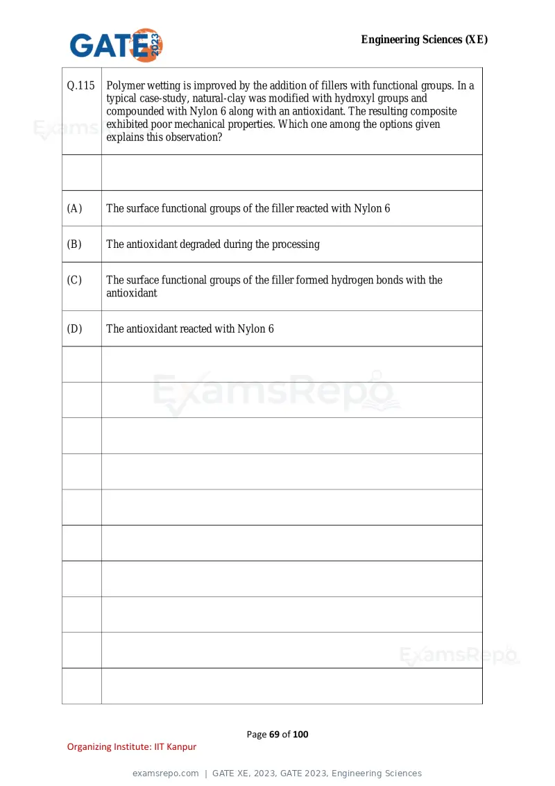 GATE XE 2023 question paper, GATE 2023, Engineering Sciences, page 69 of 100