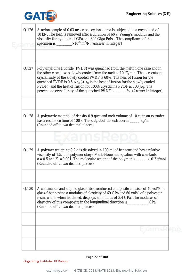 GATE XE 2023 question paper, GATE 2023, Engineering Sciences, page 77 of 100