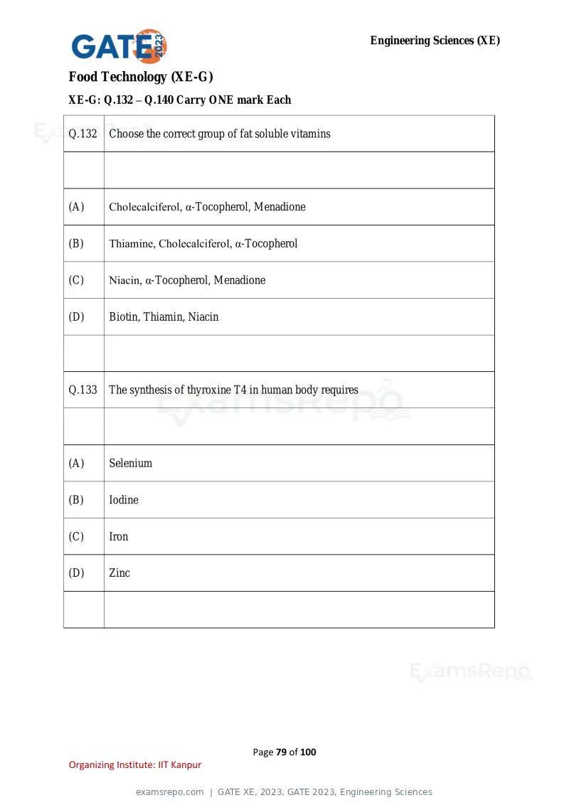GATE XE 2023 question paper, GATE 2023, Engineering Sciences, page 79 of 100
