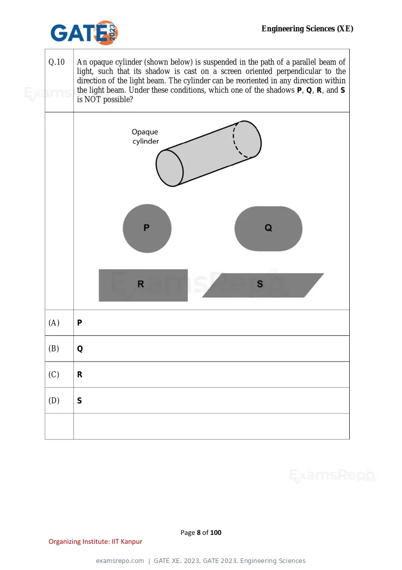 GATE XE 2023 question paper, GATE 2023, Engineering Sciences, page 8 of 100