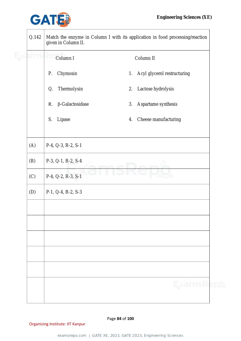 GATE XE 2023 question paper, GATE 2023, Engineering Sciences, page 84 of 100