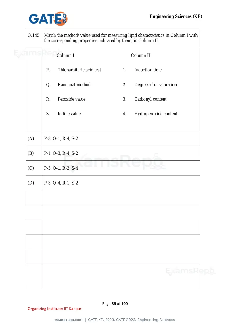 GATE XE 2023 question paper, GATE 2023, Engineering Sciences, page 86 of 100