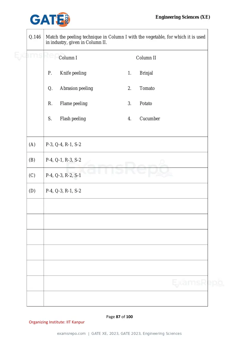 GATE XE 2023 question paper, GATE 2023, Engineering Sciences, page 87 of 100