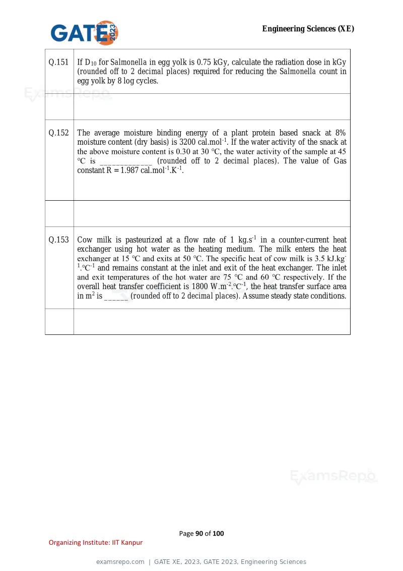 GATE XE 2023 question paper, GATE 2023, Engineering Sciences, page 90 of 100